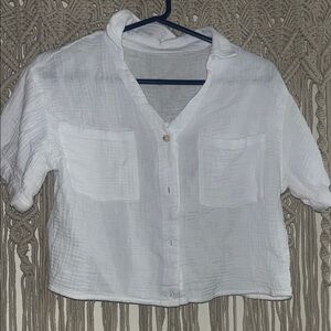 Lightweight White Gauze Button-Front Shirt